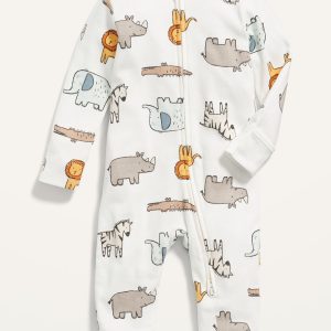 Unisex Animal-Print 2-Way-Zip Sleep & Play Footed One-Piece for Baby