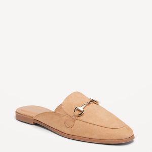 Faux-Leather Loafer Mule Shoes