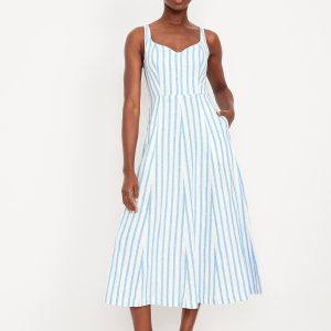 Fit & Flare Sleeveless Linen-Blend Midi Dress