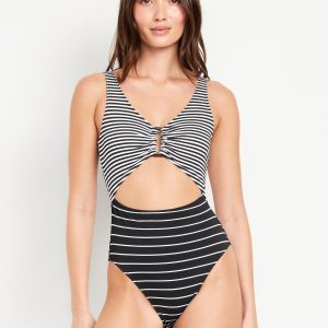 Textured One-Piece Cut-Out Swimsuit