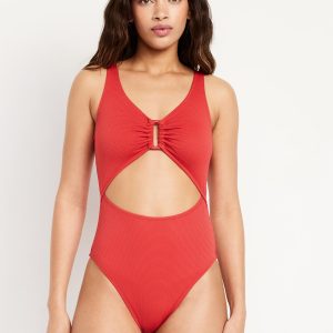 Textured One-Piece Cut-Out Swimsuit