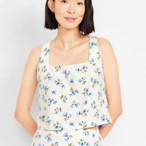 Linen-Blend Crop Top