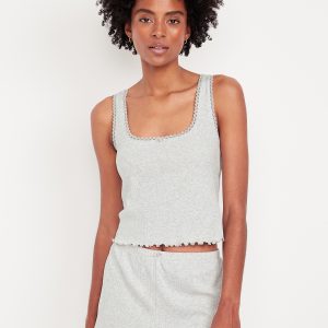 Pointelle Cropped Pajama Tank Top