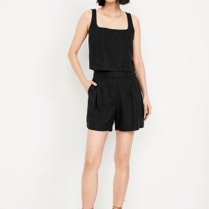 Extra High-Waisted Linen-Blend Taylor Trouser Shorts -- 5-inch inseam