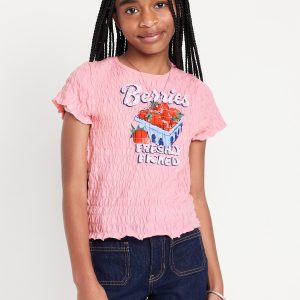 Short-Sleeve Smocked Graphic Top for Girls