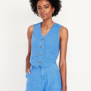 Button-Front Jean Vest