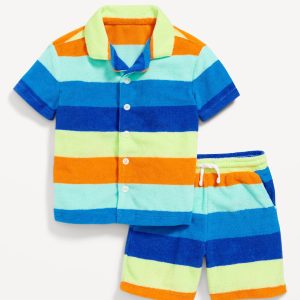 Short-Sleeve Terry Shirt and Shorts Set for Toddler Boys
