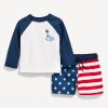 Long-Sleeve Rashguard Swim Top and Shorts Set for Baby