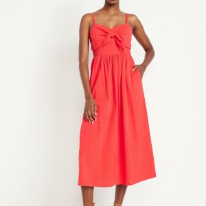 Fit & Flare Sleeveless Seersucker Midi Dress