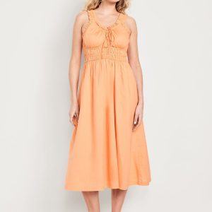 Waist-Defined Ruffled Midi Dress