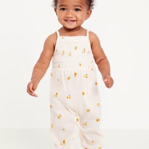 Printed Sleeveless Smocked Jumpsuit for Baby