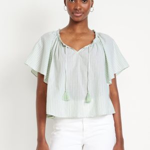 Flutter-Sleeve Tassel-Tie Top
