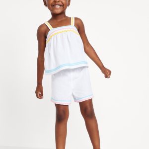Sleeveless Linen-Blend Top and Shorts Set for Toddler Girls
