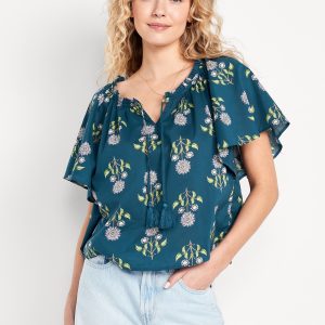 Flutter-Sleeve Tassel-Tie Top