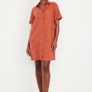 Linen-Blend Shirt Dress