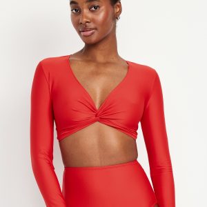 Twist-Front Matte Rashguard Swim Top