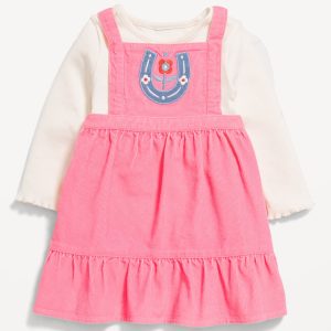 Long-Sleeve Ribbed T-Shirt and Corduroy Dress Set for Baby