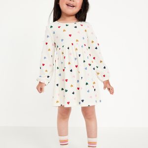 Printed Long-Sleeve Ribbed Dress for Toddler Girls