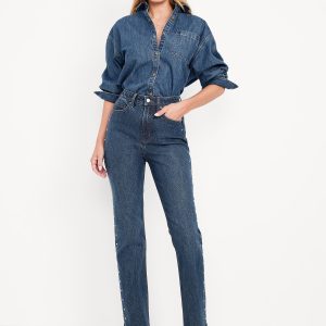 Extra High-Waisted Studded Straight Jeans
