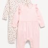 Printed Long-Sleeve Ruffle-Trim One-Piece 2-Pack for Baby